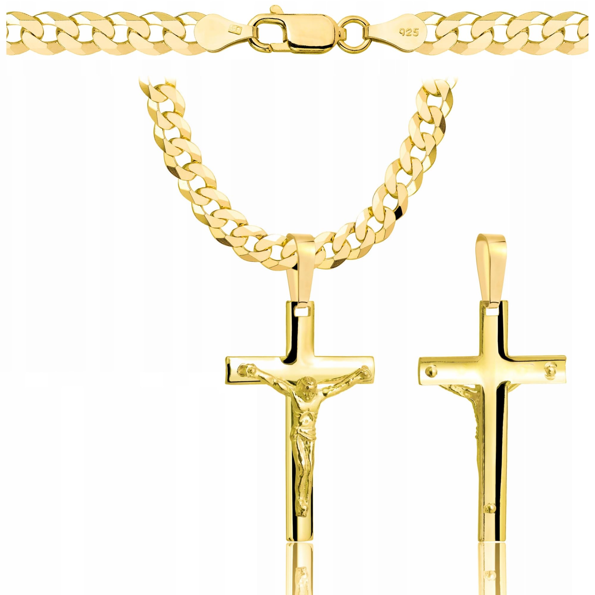 Amor Luxury Collana in oro da uomo con croce 585, catena da uomo 925/585 – Collana a croce da uomo in oro 585 massiccio – 5 mm, catena a croce – collana da uomo