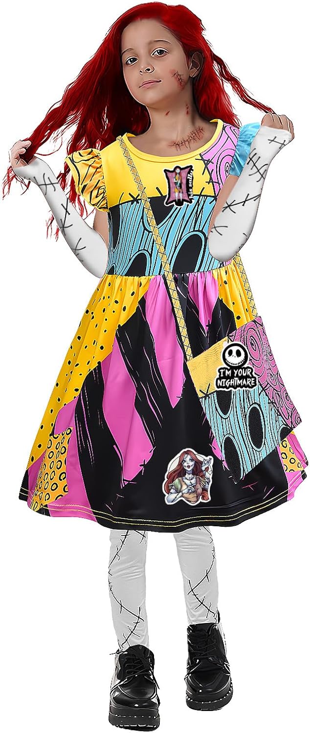 Sally Costume for Kids, Girls Night-mare Before Christmas Costumes with Accessory Halloween Mardi Gras Cosplay Prop - Image 3