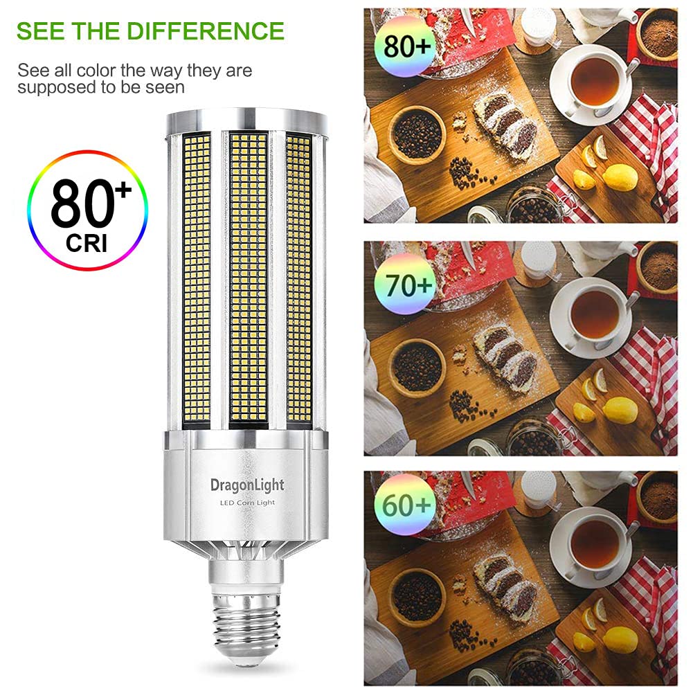 DragonLight Bombilla LED de maíz superbrillante de 200W sin ventilador (equivalente a 1200 vatios) – Lámpara LED E40 de grado comercial de base grande – Luz diurna de 5000K 27000 lúmenes