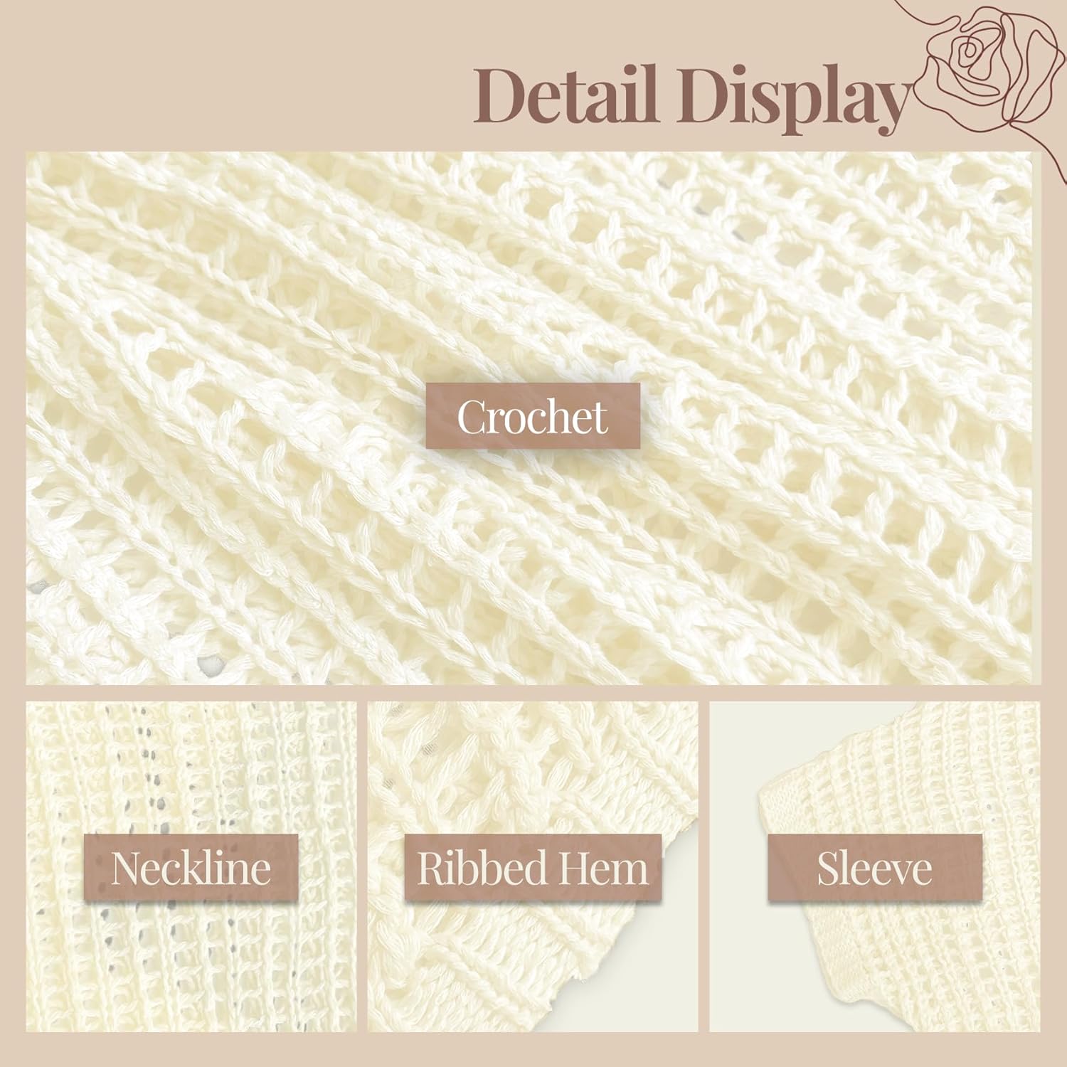 Women's Tops Beach Short Sleeve Sweater Crochet Cover-up Scoop Neck Casual Knitted Pullover Summer Hollow Tops - Image 6