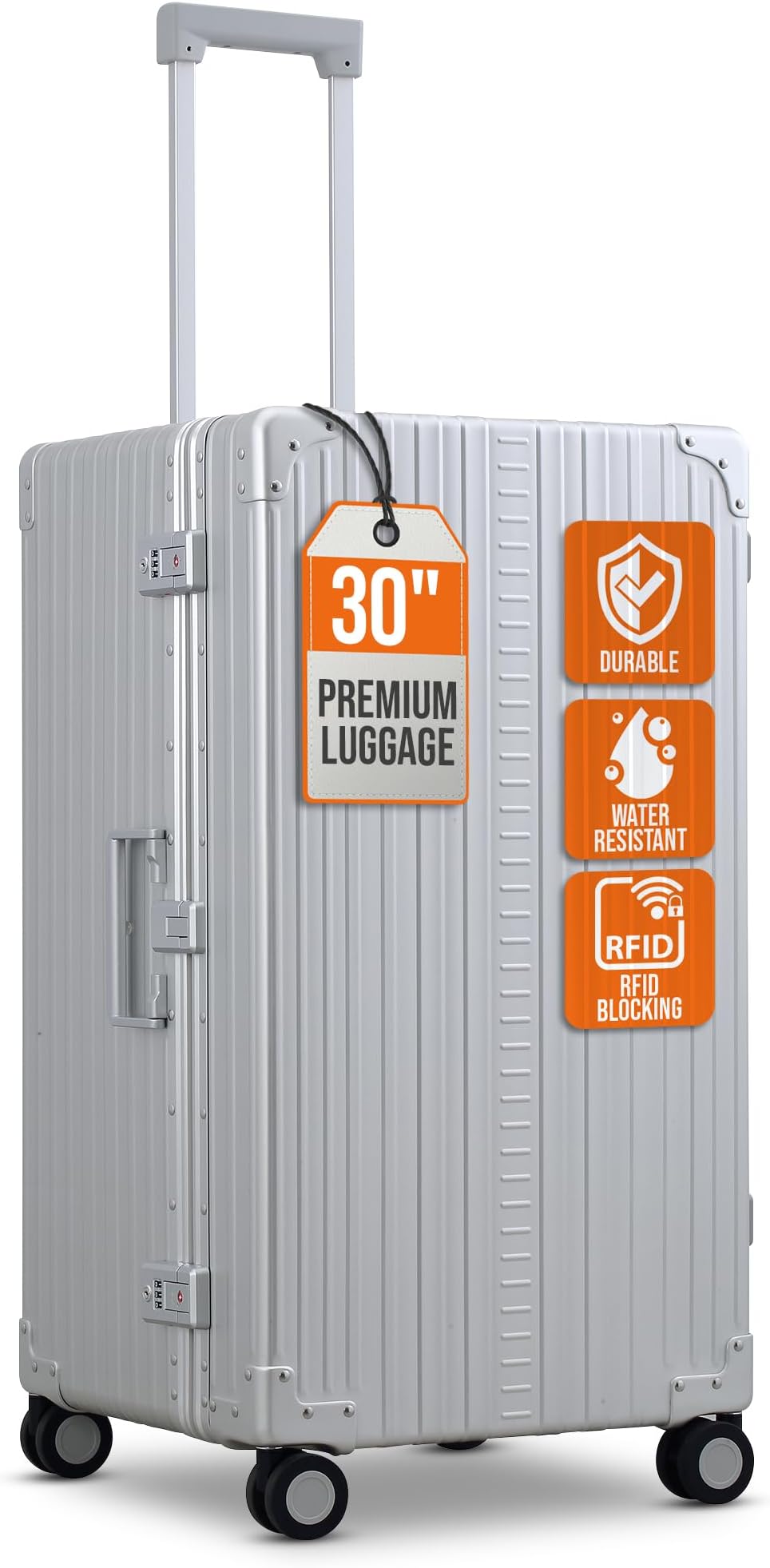 All Aluminum Lightweight 30" Premium Luggage with Suiter, Hardshell Checked Suitcase w/Spinner Wheels, TSA-Approved, Heavy Duty Roller for International Travel and Business Flight (Platinum)