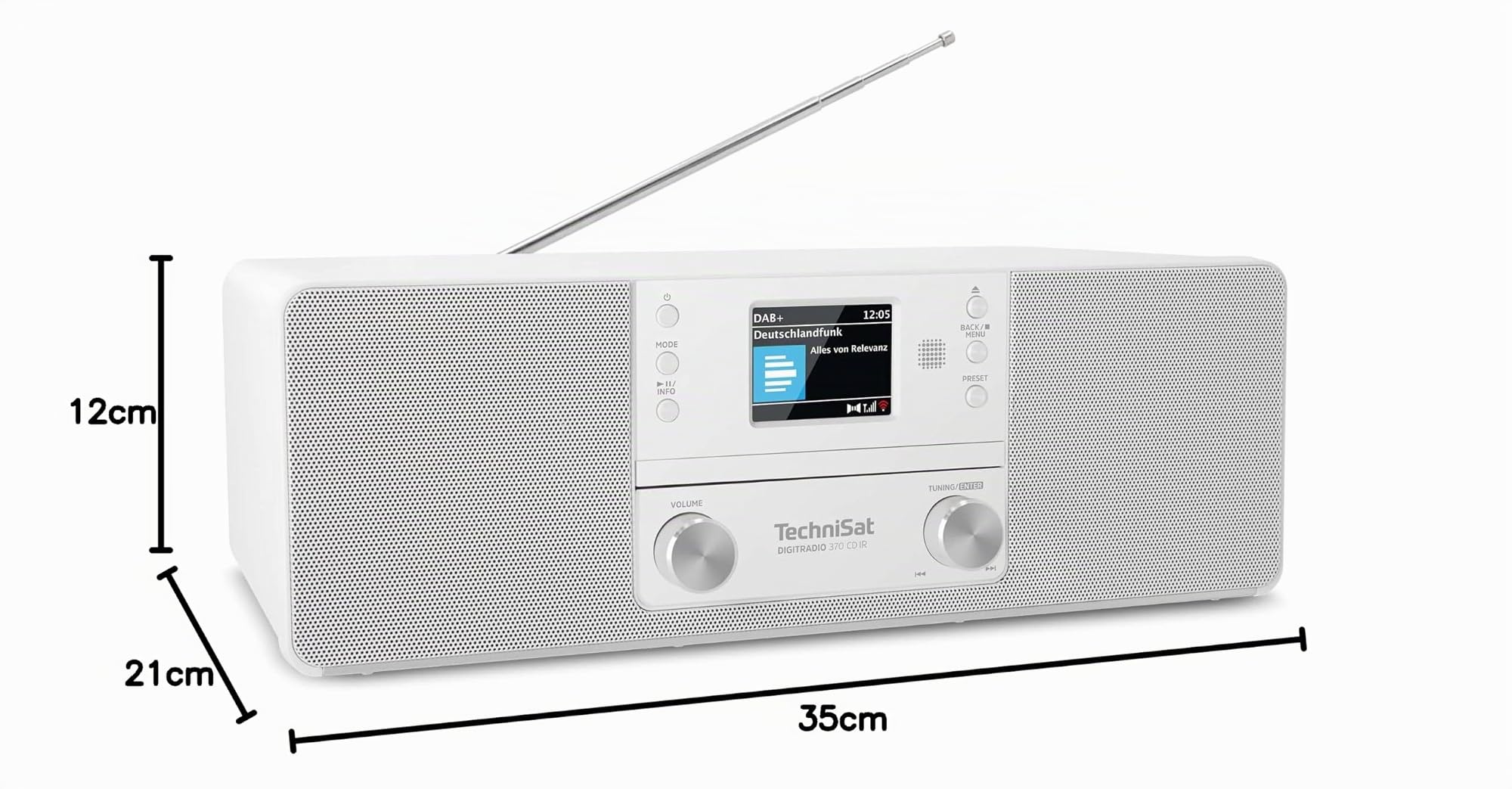 TechniSat DIGITRADIO 370 CD IR - Radio Internet stereo (DAB+, FM, lettore CD, WLAN, Bluetooth, display a colori, USB, AUX, presa per cuffie, sveglia, 10 Watt, telecomando) bianco