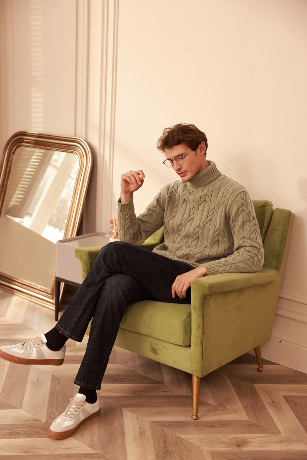 GRACE KARIN Men Turtleneck Sweater Long Sleeve Cable Knit Sweaters Slim Fit Mock Neck Twisted Pullover - Image 3