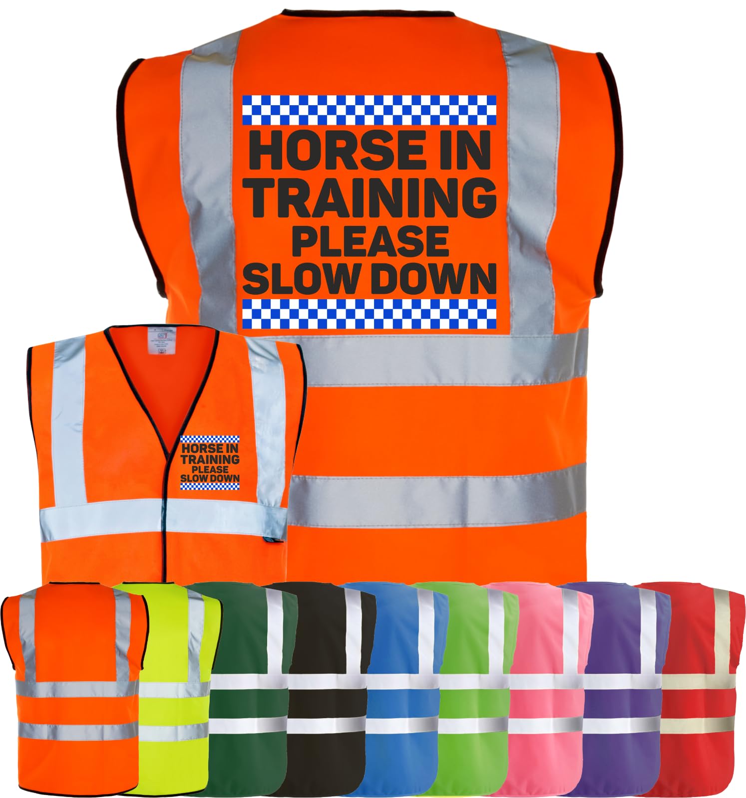 Corporate Togs HORSE IN TRAINING SLOW DOWN Equine Hi-Vis Vest - Equestrian Safety Waistcoat Tabard, Fully EN471 and Fastening Vest | Personal Protective Equipment