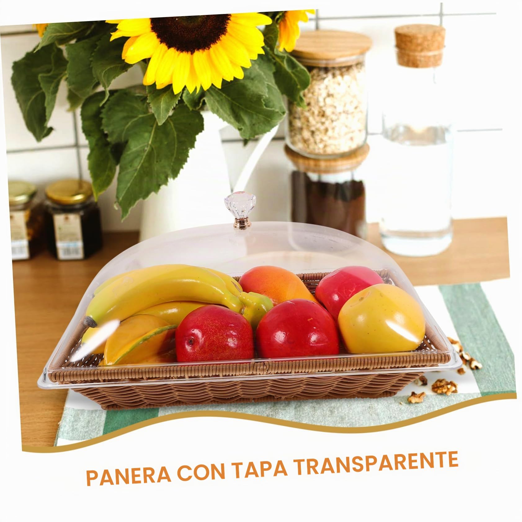 Cesta Tejida para Pan 1 Set de PP y Acrílico con Tapa | Mesa de Café, Restaurantes y Fiestas, Solución de Almacenamiento Saludable y Protección, Estilo Minimalista