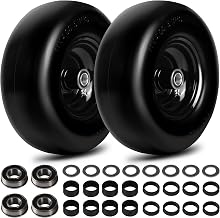 11x4.00-5 Flat Free Lawn Mower Tire and Wheels 2 Pcs Smooth Tread Puncture-proof Tire for Ride mowers, with 3/4" & 4 Pcs 5/8" Bearing and 24 Spacers for Zero Turn Mowers 、Garden Tractors Carts