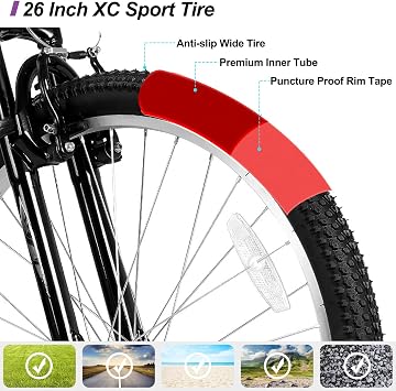 HILAND 26 Inch Mountain Bike for Women, 18 Speed Women's MTB, Ladies Mountain Bicycle with V-brakes, Robust MTB for Adult