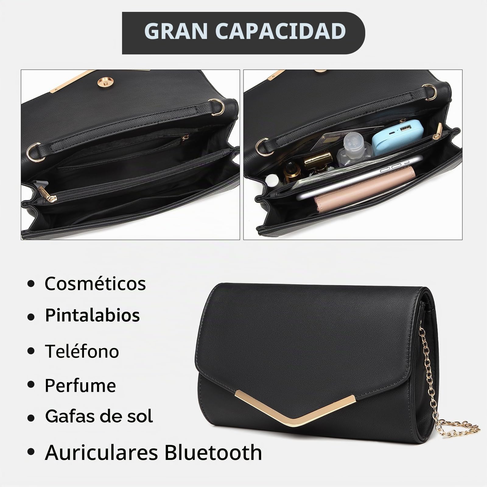 Miss Lulu Bolso Mujer Bandolera Pequeño, Clutch para Fiesta - Ideal para Fiestas y Movilidad Diaria - Con Espacio Especial para Teléfono - Duradero y Estiloso