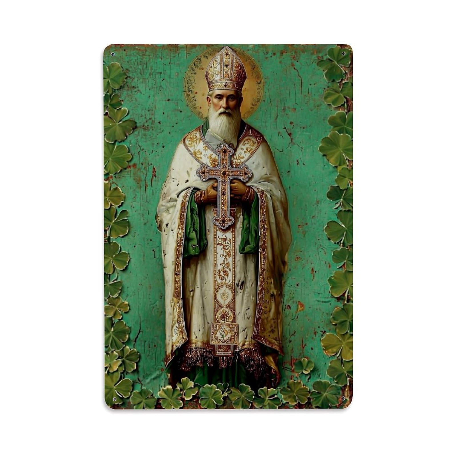 Saint Patrick Cross Clover Green Robe Retro Metal Tin Sign, Vintage Decor Art Poster for Bar, Home, Man Cave, Kitchen, Laundry Room Gift 8x12Inch