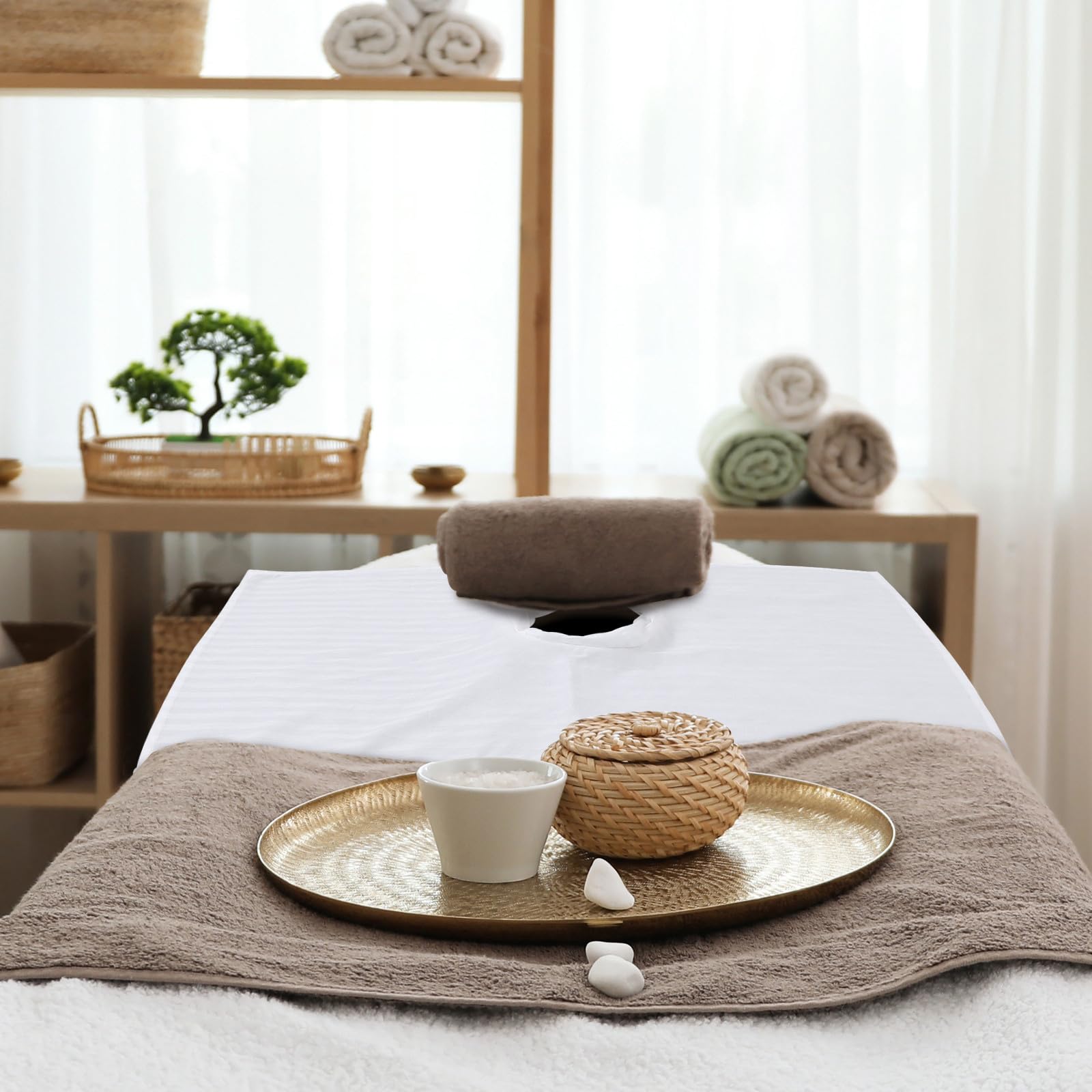 Copri Materassino Massaggio Satin Leggero Monouso con Foro Curvo per Viso, Morbido Copriletto Spa per Saloni di Bellezza e Massaggi Professionali