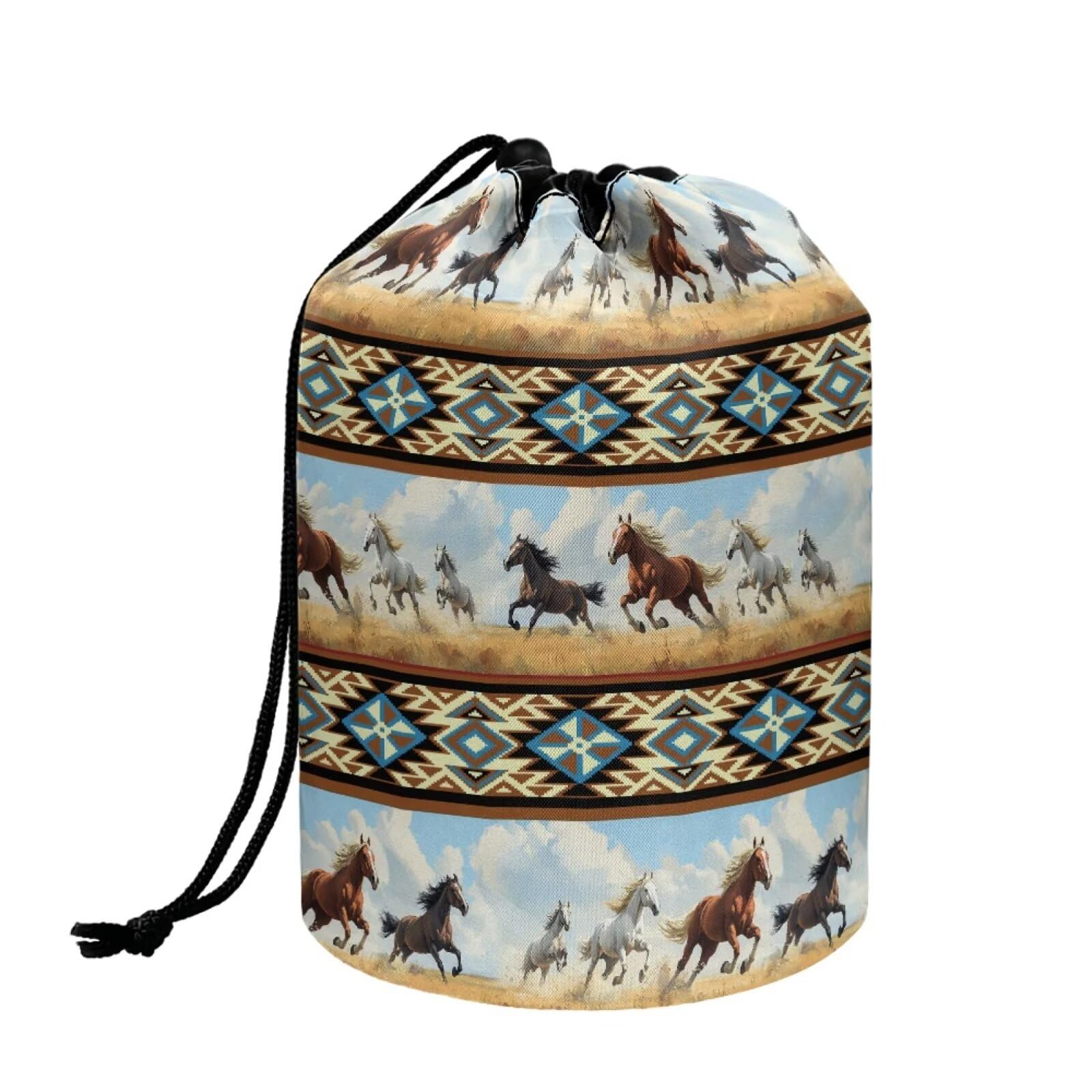 chaqlin Hippie Lotus Print Travel Cosmetic Bags Barrel Makeup Bag,Women Girls Portable Foldable Cases Multifunctional Toiletry Bucket Bags Round Organizer Storage Pocket — view 35