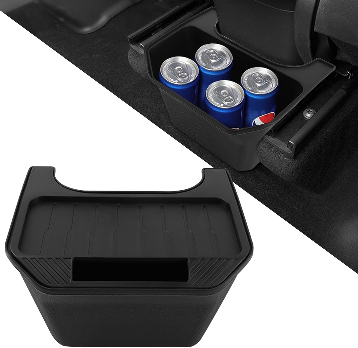 Rear Center Console Organizer, Car Trash Can for Model Y Accessories, TPE Backseat Storage Box Garbage Can, Rear Seat Storage Bin with Lid, Garbage Bin for Backseat
