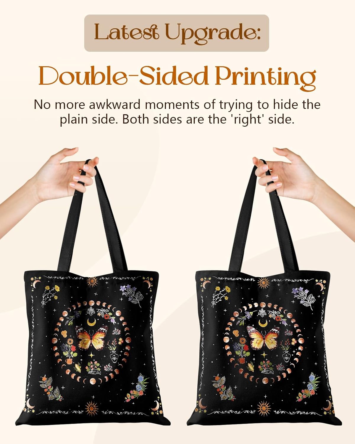 Canvas Tote Bag with Pockets - Aesthetic Reusable Totes for Women Ladies Cute Printed Cloths Canvas Shoulder Bag - Image 5