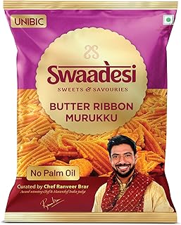Unibic No Palm Oil Butter Ribbon Murukku | All Time Favourite Snacks | Crunchy Healthy Snacks, Ready to Eat | 120/130gm (Weight May Vary)
