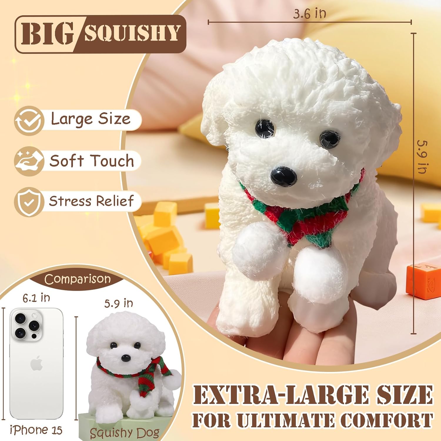 Big Taba Squishy Dog, Extra-Large Size Squishy Dog Stress Relief Toy for Adult/Kids, Cute & Soft Dog Design, Perfect Squeeze Toys Gift for Relaxation and Fun Party Favor (White, Teddy)