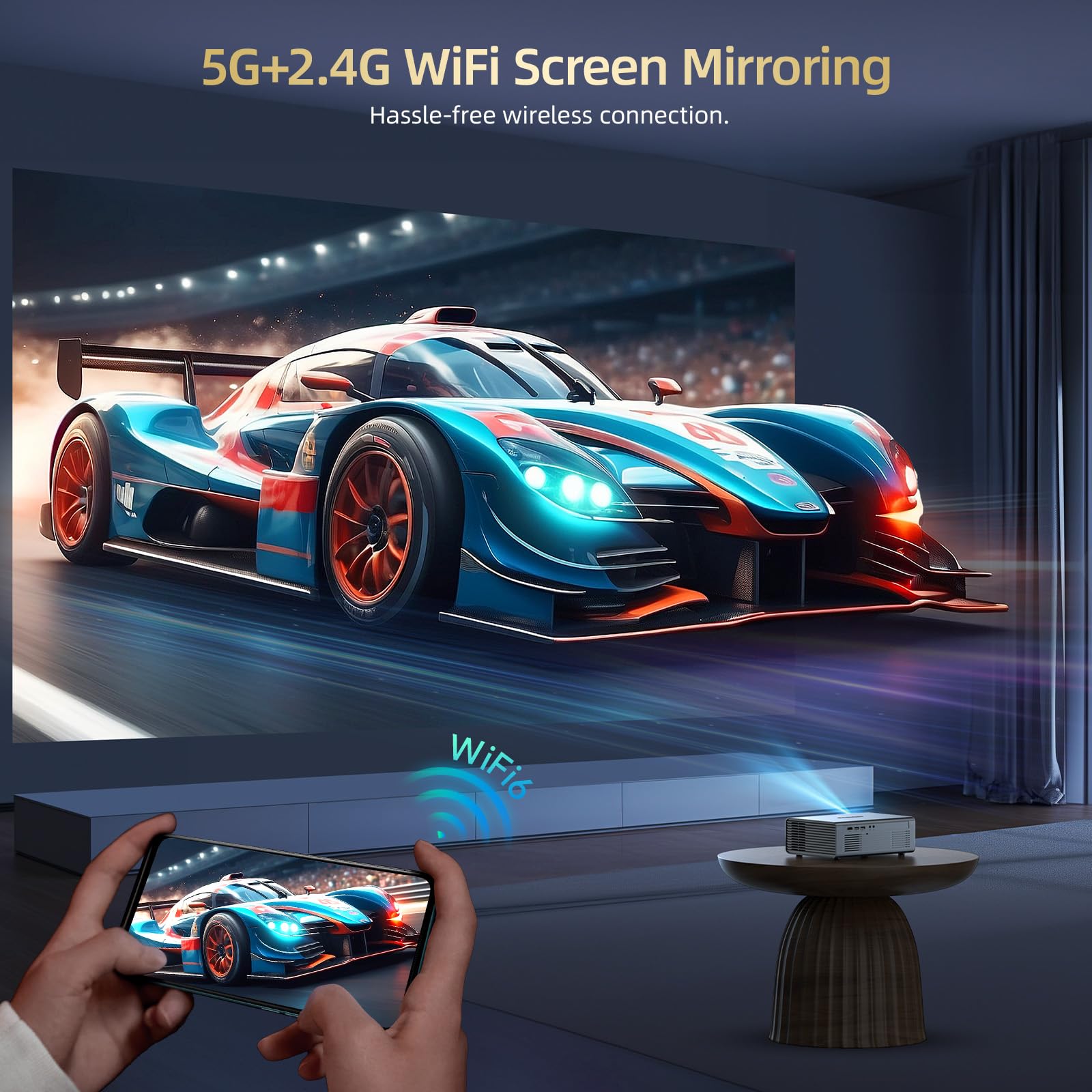 [Netflix Officially & Dolby Audio] Smart Projector with WiFi6 and Bluetooth5.3, Electric Focus & Auto Keystone 4K Support, High Brightness Movie Projectors, Native 1080P Proyector Built-in Apps