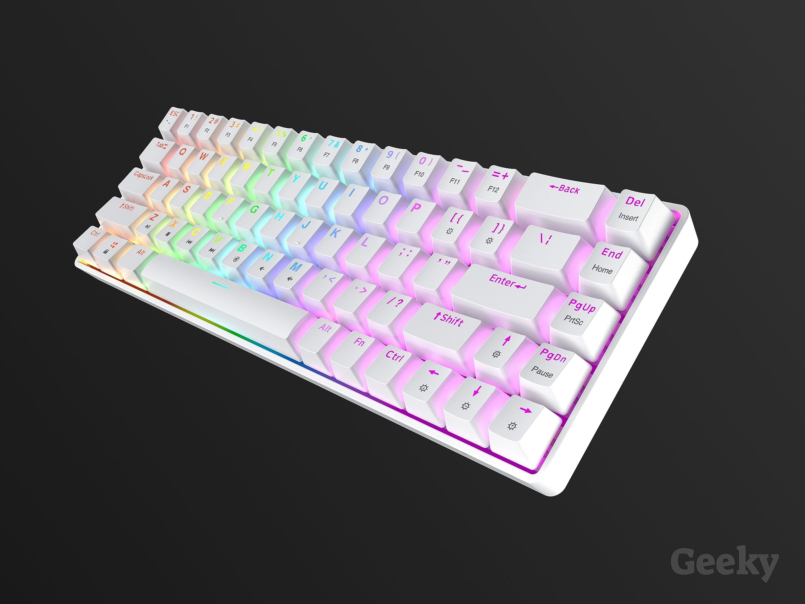 Geeky GK65 65% | Hot Swappable Tastiera da Gioco Meccanica | 68 Tasti Multi Colore RGB LED Retroilluminati per Gaming su PC/Mac | ANSI US Tastiera Americana (Bianco, Mechanical Brown)