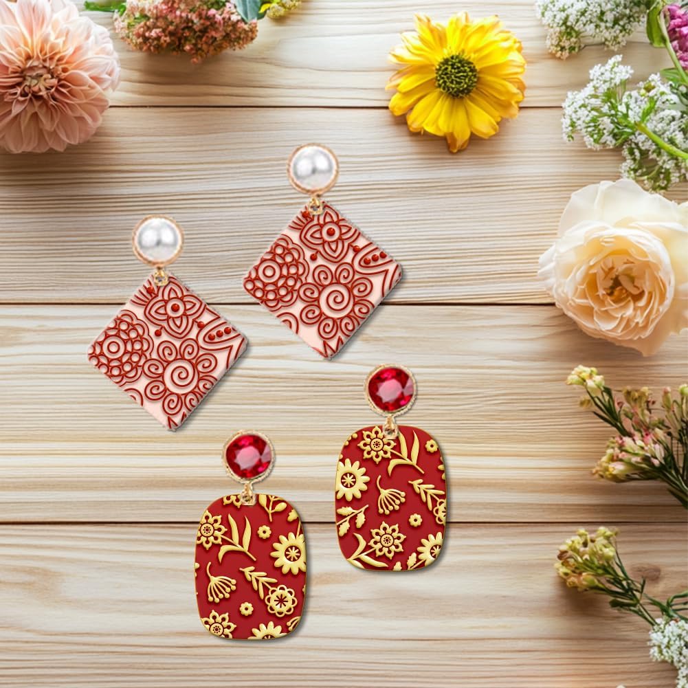 CHGCRAFT 4 Sheets Abstract Flowers Polymer Clay Texture Mat Seamless Pattern Clay Modeling Pattern Pad Geometric Flowers Texture Sheets for Polymer Clay Making Earrings Jewerly Tools, 4×2.6 inch