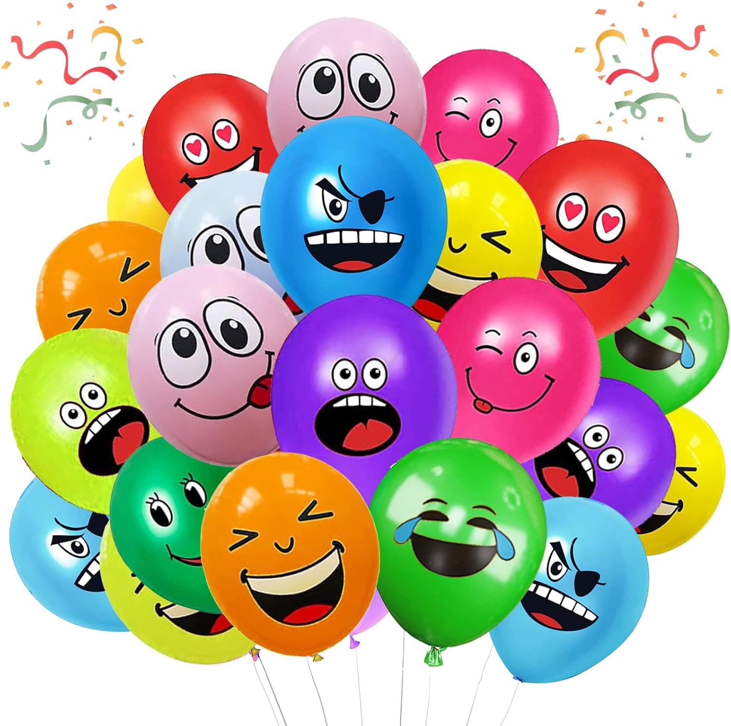 20/50/100/200 Stück Emotion Serie Latex Luftballons, 12 Zoll luftballon smiley, Lustig Luftballons für Verschiedene Miene Laune, Emotion luftballon für Geburtstag Party Deko Kinder Jungen (50)