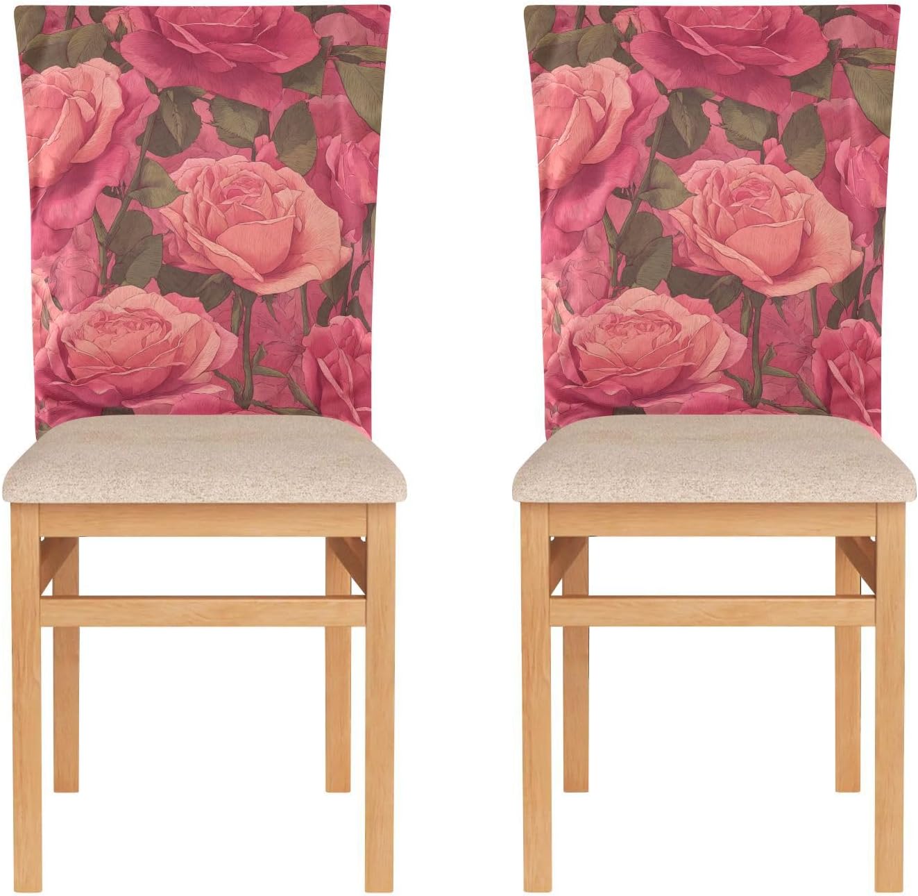 ALAZA Retro Pink Roses Chair Back Cover Set of 6, Washable Reusable Removable Chair Slipcovers Decorative Chair Cover for Home Kitchen Wedding Party
