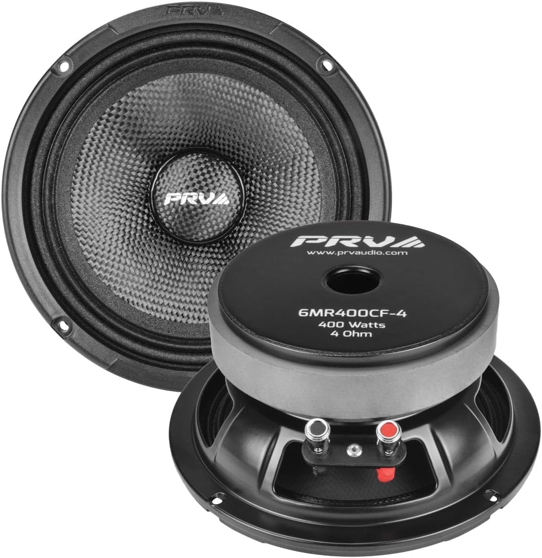 PRV AUDIO Carbon Fiber 6.5" Midrange Speaker 400 Watts 4 Ohm Pair 6MR400CF-4 Water Resistant Car Audio Loudspeaker for Boat UTV 4-Wheeler Motorcycle and Door Panels (2 Speakers)