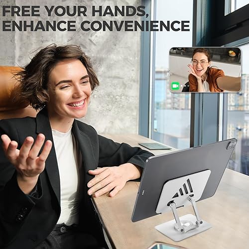 Miniatura 4 de Soporte para tableta para escritorio, soporte de monitor ajustable con base giratoria de 360, soporte portátil para tableta para iPad Pro, Galaxy
