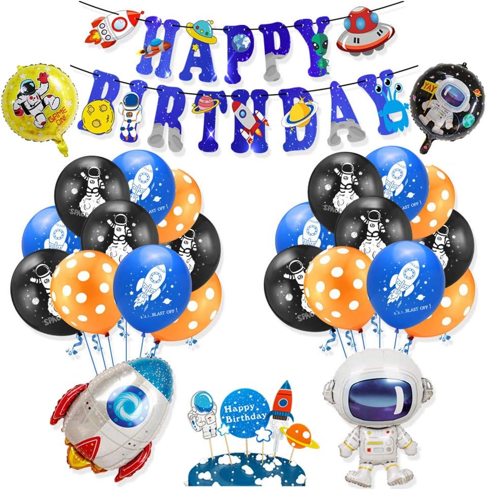 Outer space theme birthday party, astronaut rocket balloon party supplies decoration