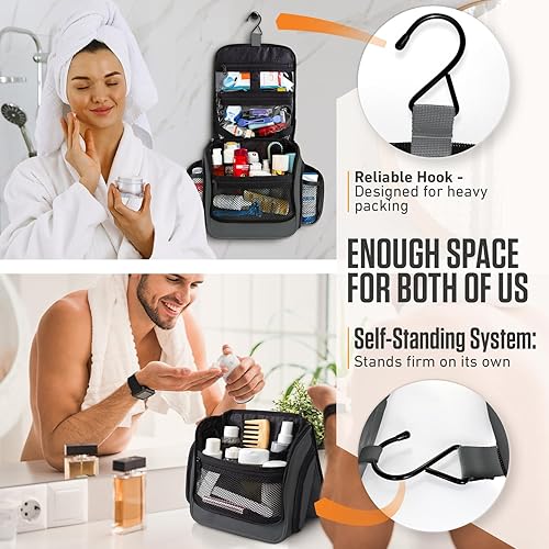 Vista 95 de VENTURE 4TH Neceser de viaje colgante para mujeres y hombres, organizador de viaje con compartimentos expandibles y bolsa transparente extraíble