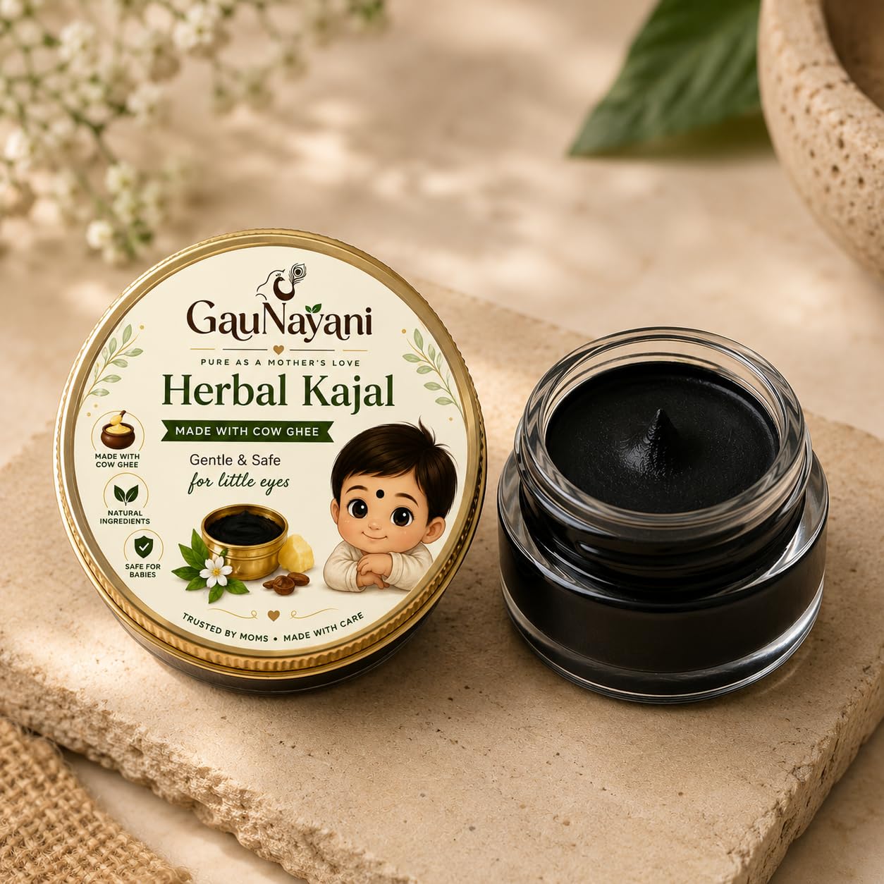 GauNayani Home Made Herbal Kajal With Cow Ghee | Natural Ingredients, Gentle for Little Eyes, Trusted by Moms, Baby Kajal, Made with Care-image-15