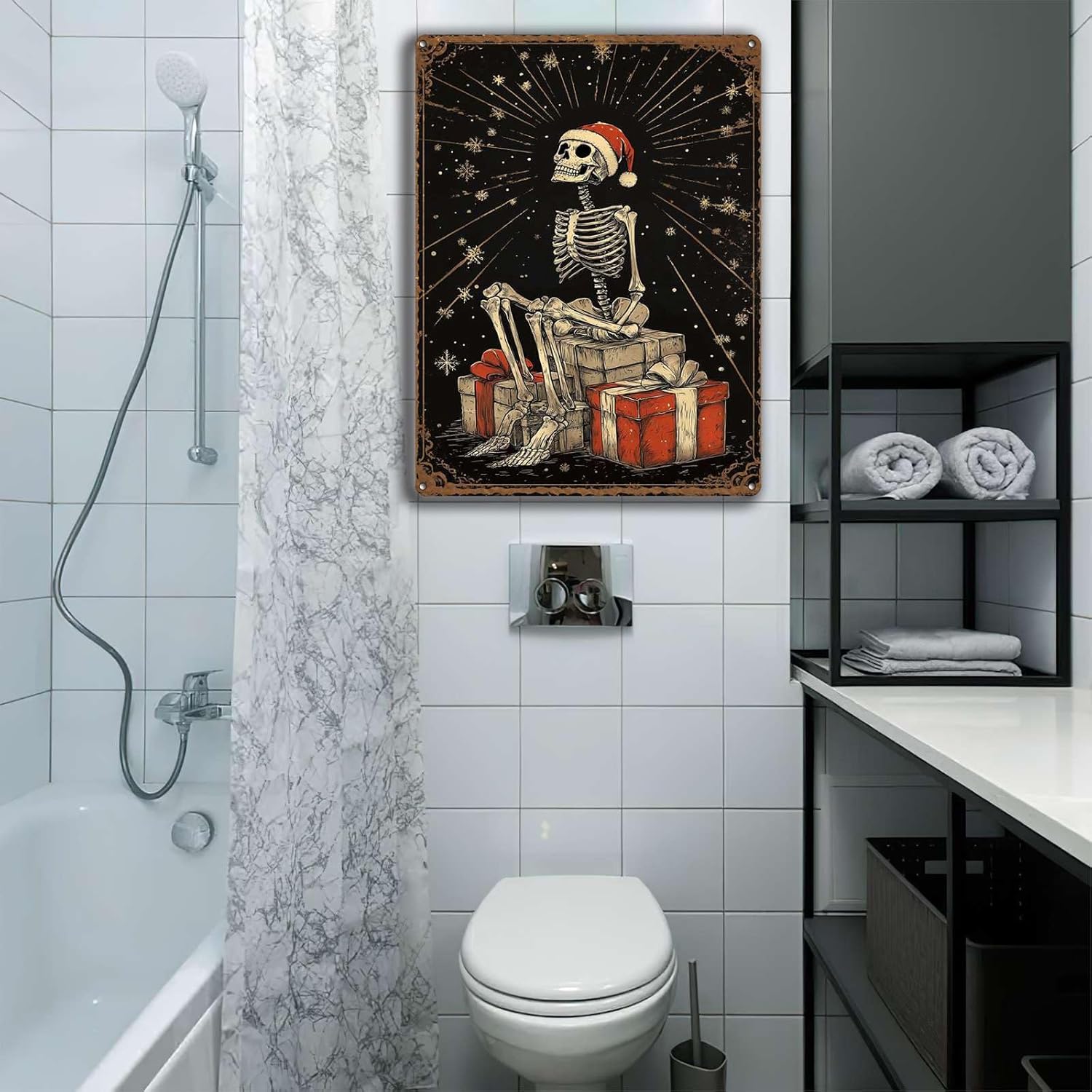 Funny Metal Tin Sign Christmas Gift Skeleton Wall Decor for Home Gate Garden Bars Restaurants Cafes Office Store Pubs Club Sign Gift 12.00"x16.00"