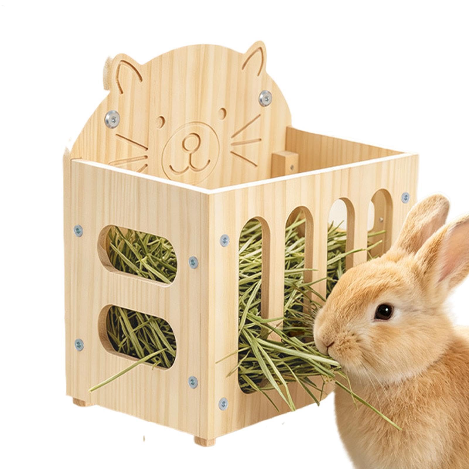 Kaninchen Heufutterspender Niedliche Holz-Hängevorrichtung Als | Katzenförmiger Hamster Heuhalter Für Innen- Und Außenbereich, Balkon, Zuhause, Wohnung, Stall,