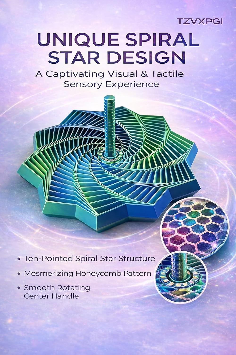 3PCS 3D Printed Expanded Sensory Star Fidget Toys – Stress Relief Sensory Toys, Expandable Fractal Spinner with Handle, Color-Changing Spiral Honeycomb Design for Focus & Anxiety Relief(L)