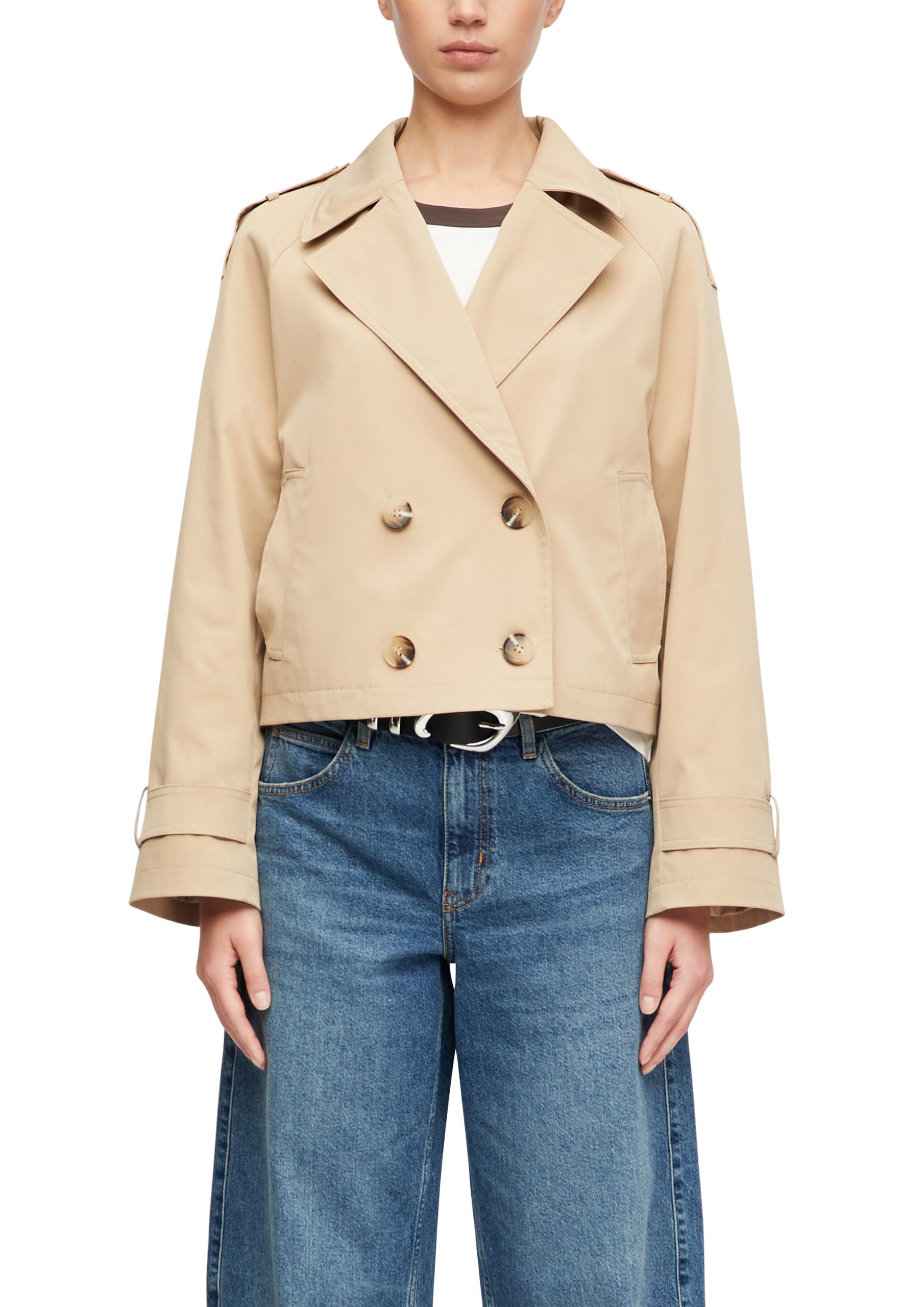 COMMA Damen Outdoor-Jacke – Relaxed Fit, Twill, Trench-Kragen, Zweireiher-Knopfleiste