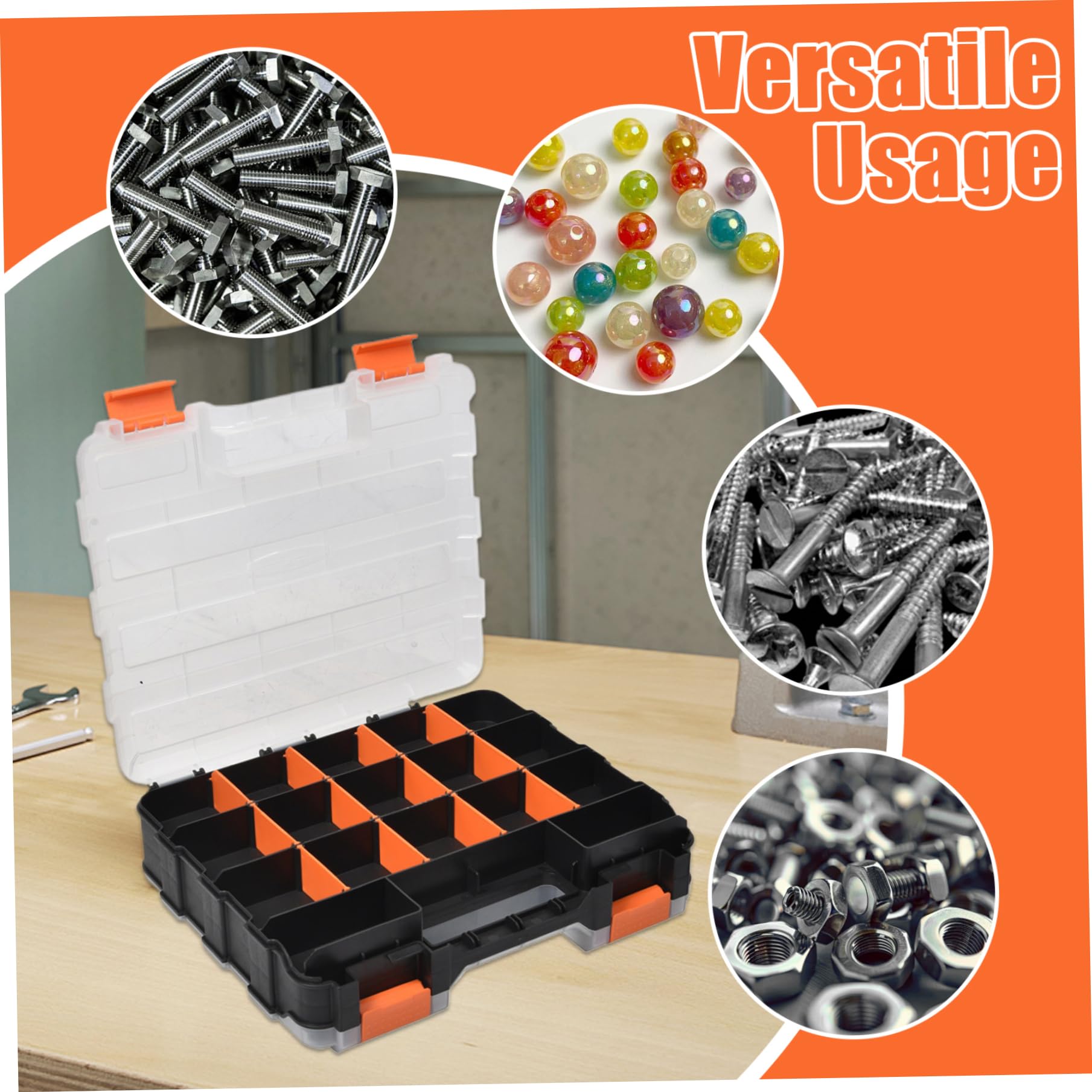 Tornillo Organizador de la caja 2 paquetes de doble cara 34 compartimentos Caja de herramientas del organizador de piezas pequeñas con divisores extraíbles para tornillos de hardware perlas de a