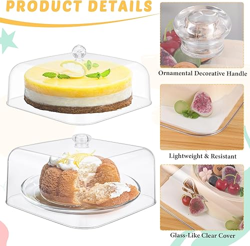 Miniatura 4 de Menkxi 2 tapas transparentes para tartas, bandeja rectangular de 8 y 10 pulgadas, cubierta cuadrada de plástico acrílico, cúpula de pastel, cubierta