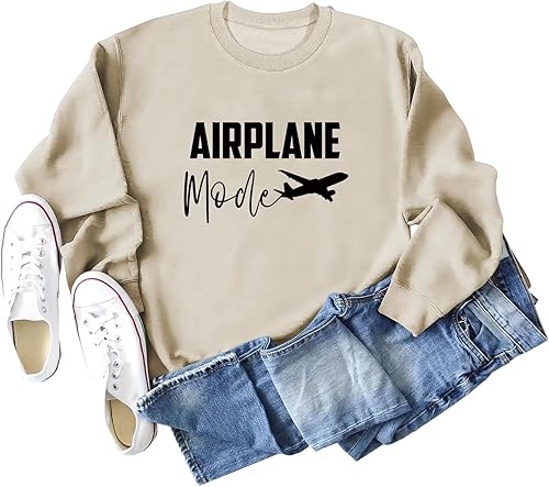 Miniatura 4 de Sudadera con estampado de letras divertidas para mujer, estilo avión, manga larga, para primavera y otoño