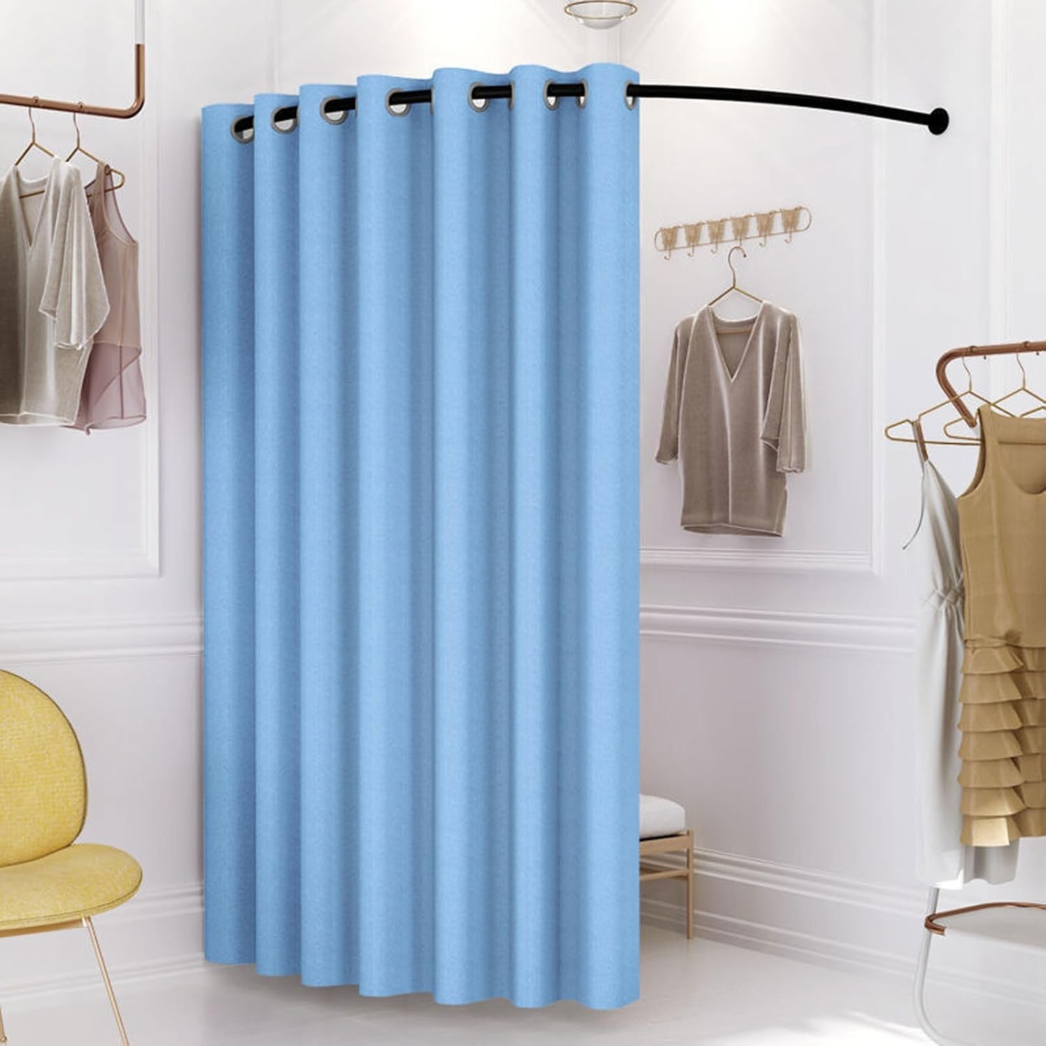 Changing Rooms C-Shaped Rod Simple Fitting Room Portable Dressing Room Temporary Mobile Changing Room Suitable Compatible with Clothing Stores Offices Fitting Room(Light Blue,120cm