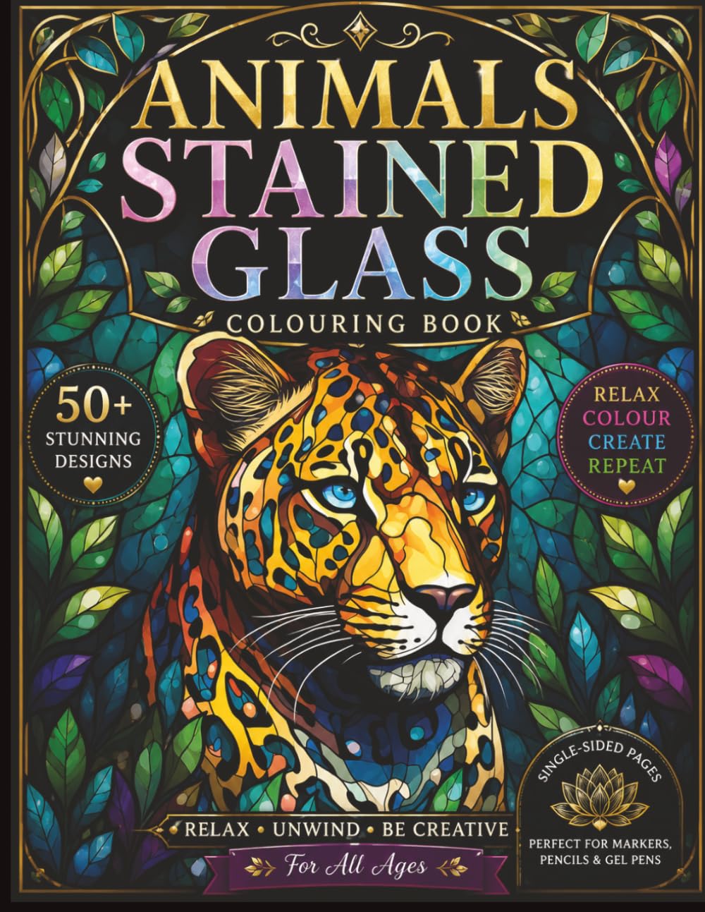 Animals Stained Glass Colouring Book: Relaxing Animal Coloring Pages for all ages