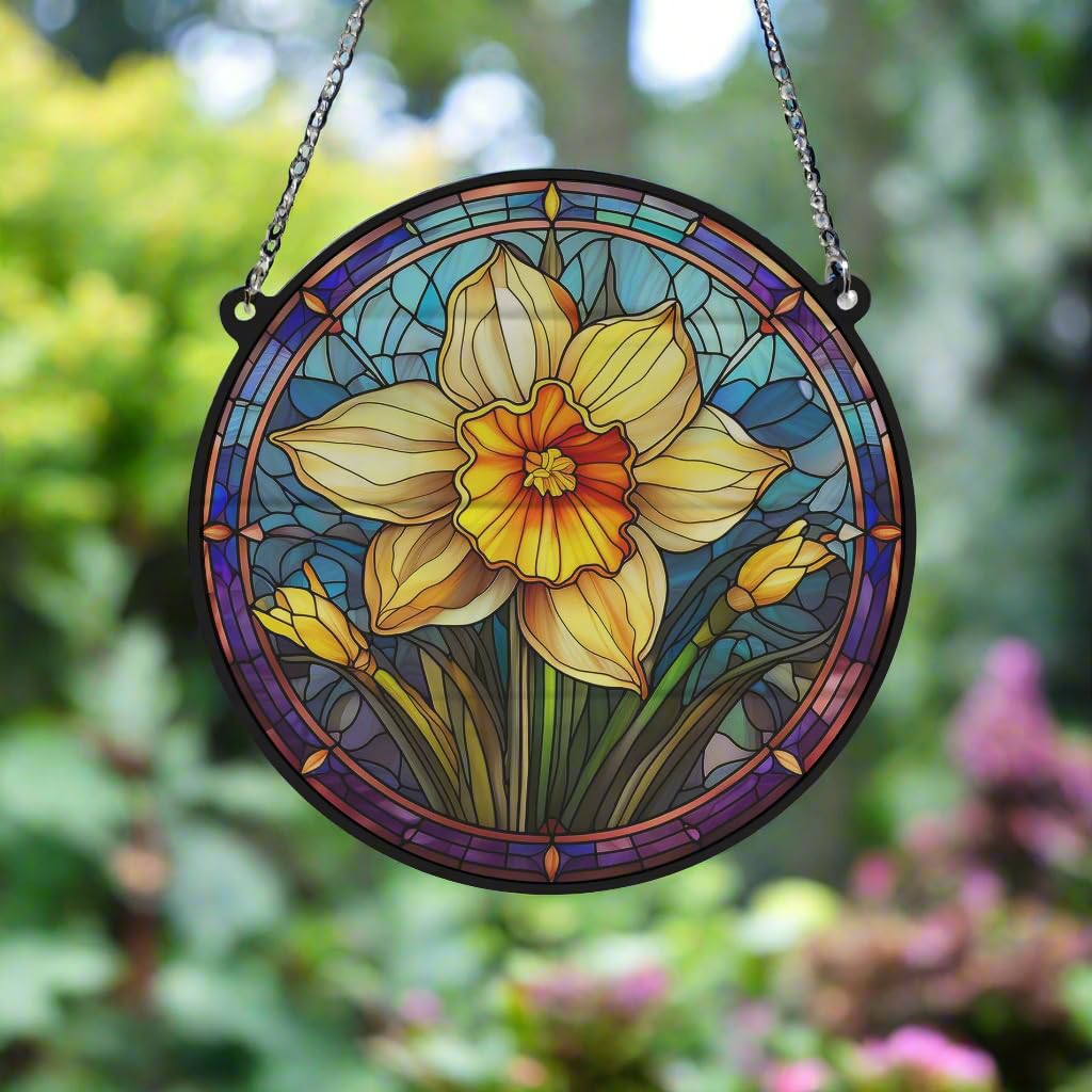 Image Industry Daffodil Stained Glass Effect Suncatcher - Garden Gift - Flower Lovers - Floral Gifts (19cm) - Image 3