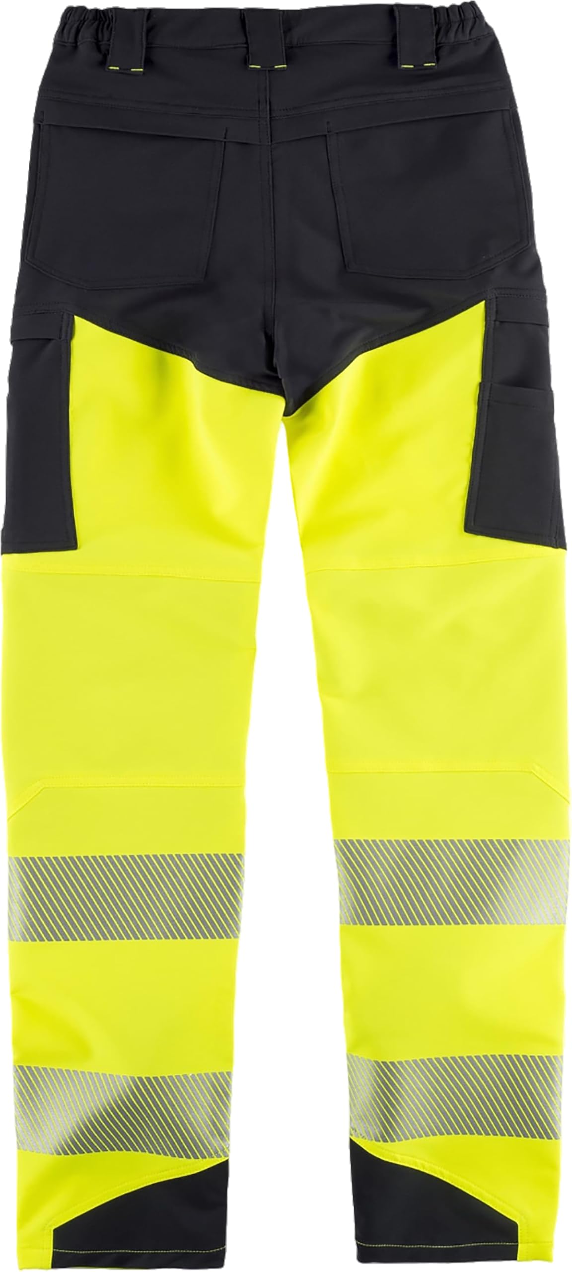 WORKTEAM Pantalón Elástico Alta Visibilidad con Cintas Reflectantes Segmentadas, Slim Fit, Multibolsillos con Cremallera, Refuerzo en Rodillas, Unisex