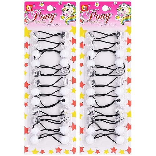 Vista 24 de Beauty Town 24 ligas para el cabello con cuentas de burbujas, soportes para cola de caballo de 0.630 in para niñas y niños, elásticos coloridos