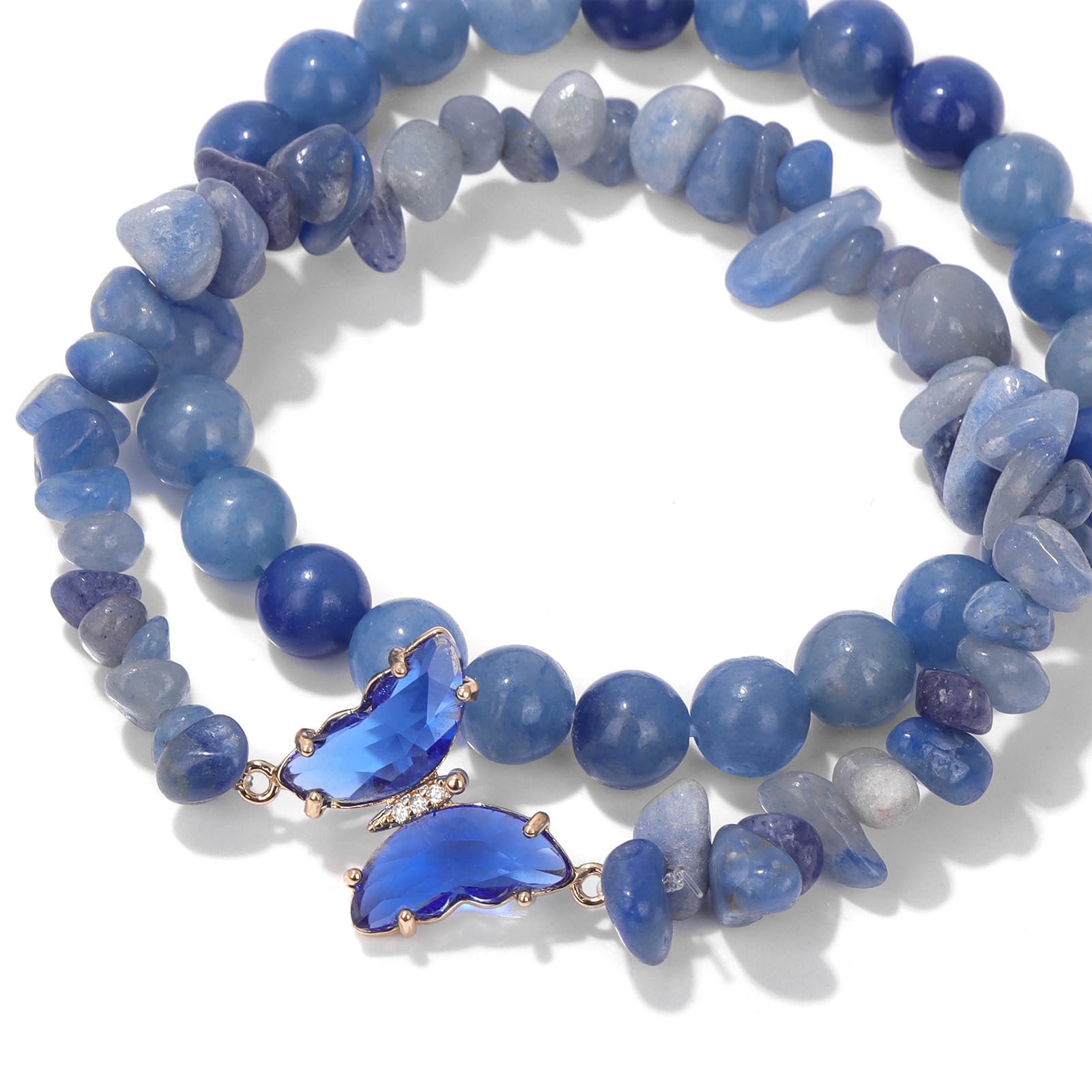 Braccialetto di Ametista per Donna, Braccialetti Anti-ansia con Perline di Ametista, ciondoli a Farfalla, Braccialetti a Strati di Pietre per Donna