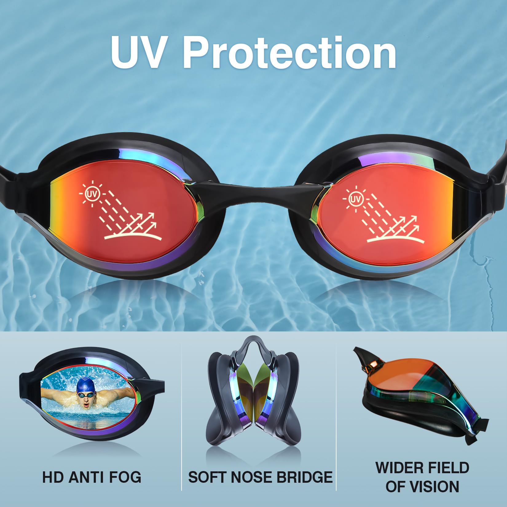Dizokizo Swimming Goggles No Leaking Anti-Fog UV Protection Adjustable Professional Swim Goggles for Adult Men Women - Image 2