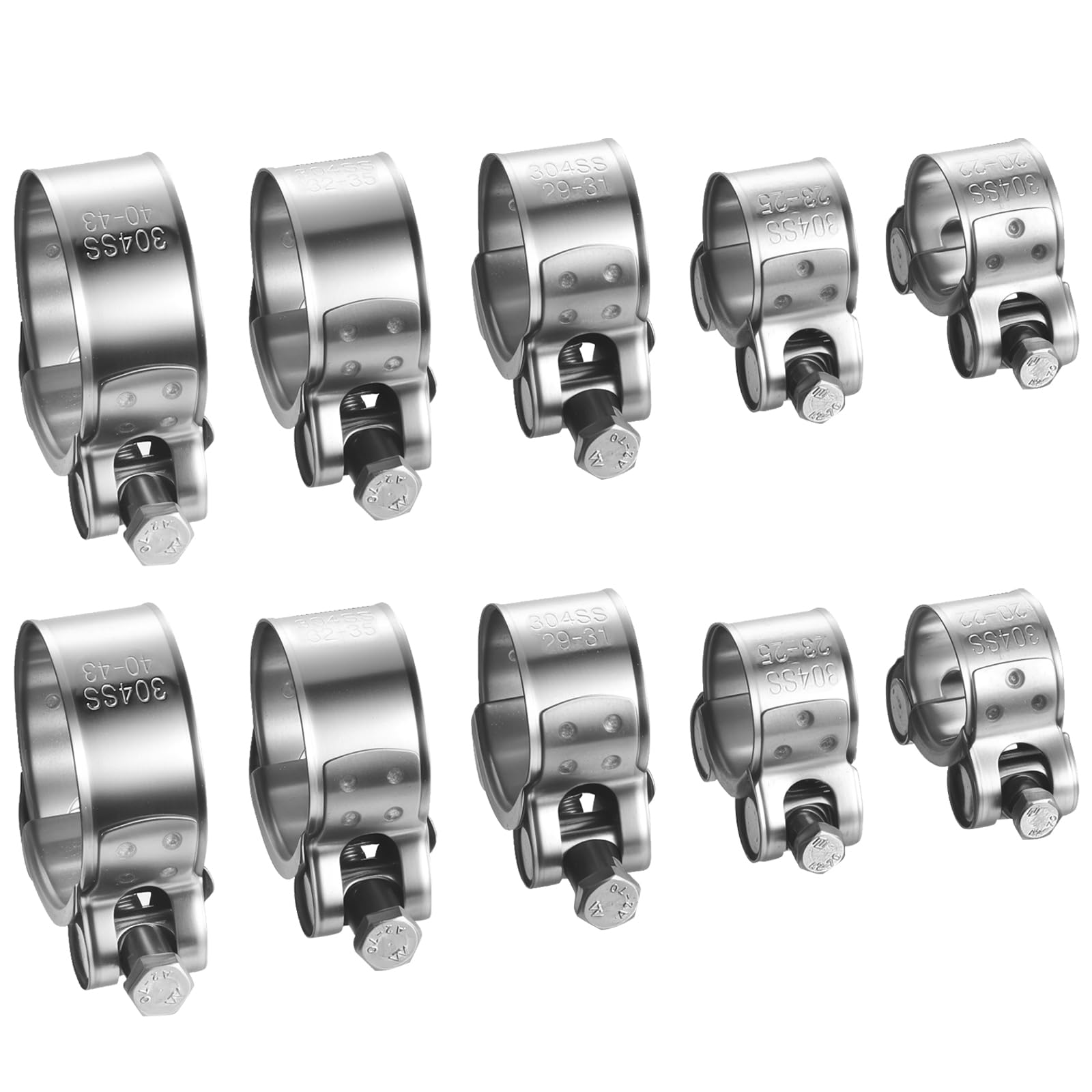 10 Pcs Exhaust Hose Clamps, Adjustable 20-43mm Hose Clips Pipe Clips, Stainless Steel Heavy Duty T Bolt Clamps, Quick Release Pipe Clip Tube Clamp for Car Truck Motorcycles Water Pipes Industry