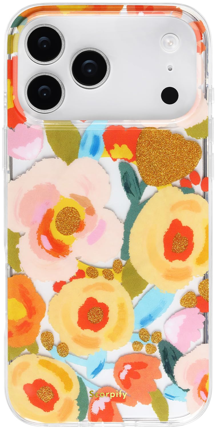 SCORPIFY for iPhone 17 Pro Case [Compatible with MagSafe] with Heronsbill Floral Design, Cute Clear Flower Magnetic Phone Cover for Women Girls, Pink Slim Bumper with Gold Accents