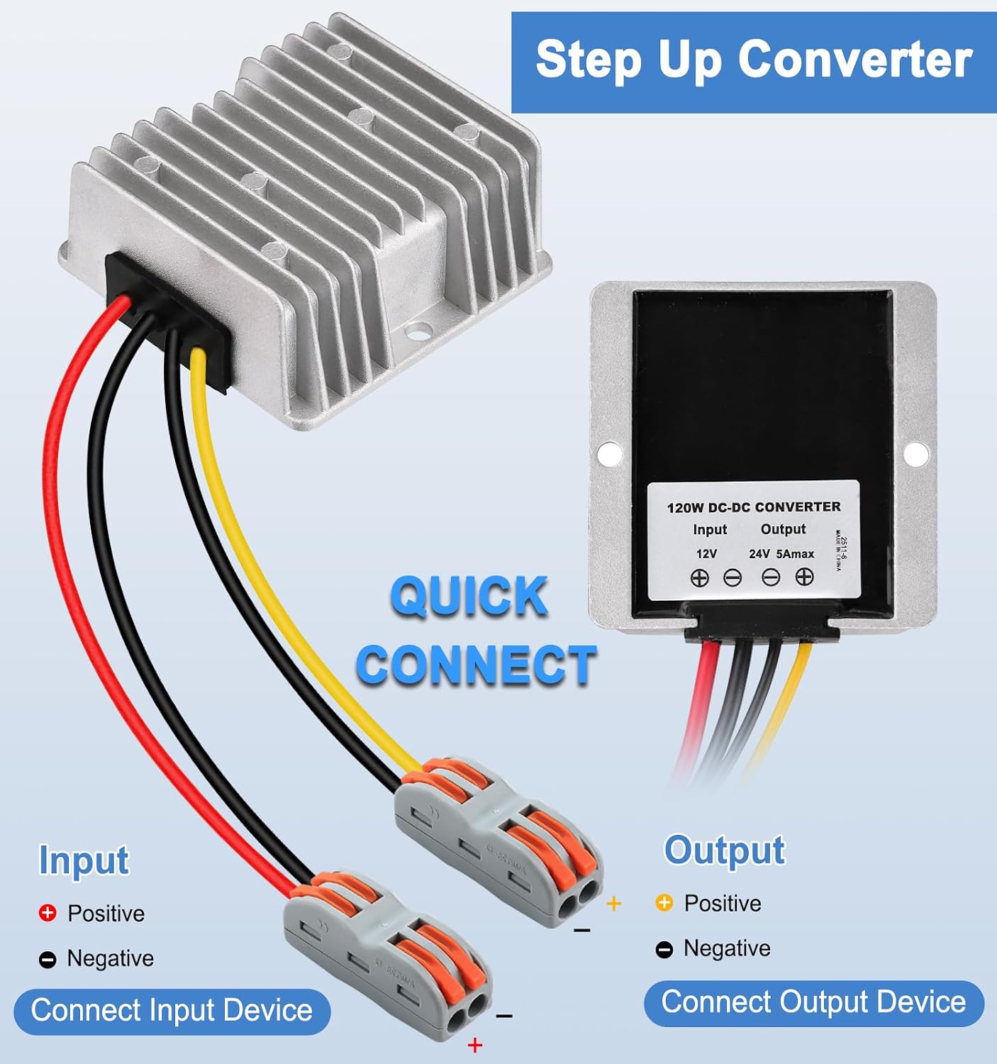 EAGWELL 12V to 24V Boost Converter 5A 120W DC 12V to 24V Step Up Converter Voltage Regulator Transformer for Golf Carts, Solar System, RV, LED Lights