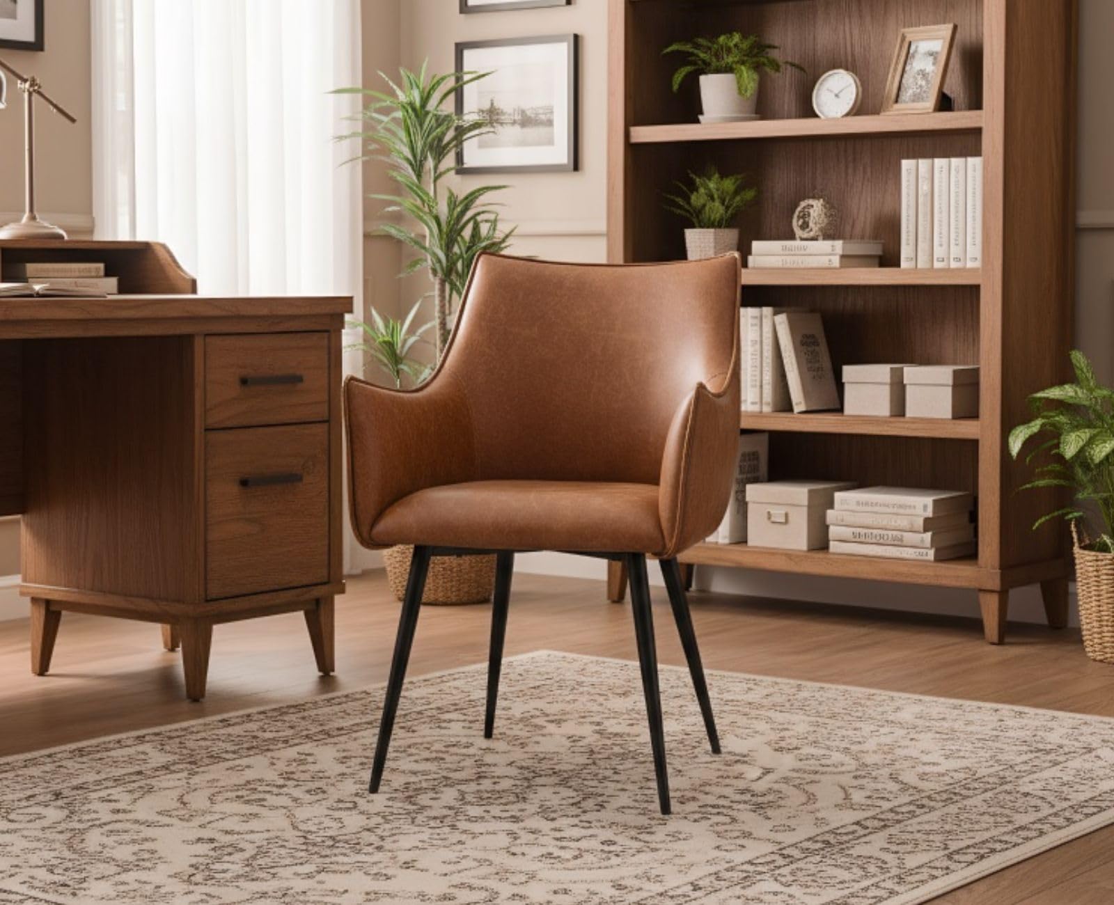 chairus Poltrona Lounge in Pelle PU Poltroncina Salotto con Gambe in Metallo Sedia Imbottita per Casa Ufficio Soggiorno (Marrone)