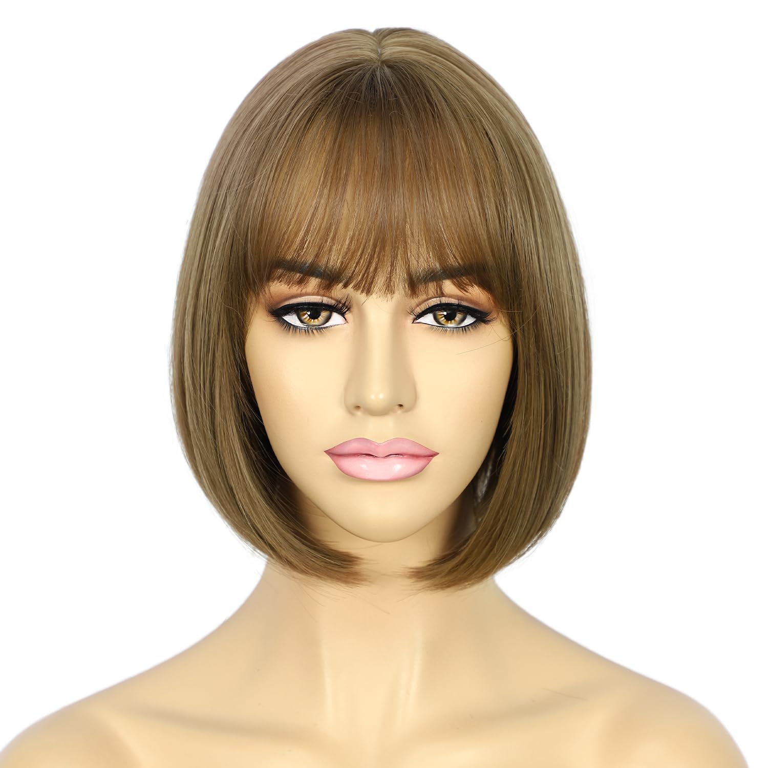 Sapphirewigs Brown Bob Wigs for Women Brown Bob Wig with Bangs Short Hair Daily Party Natural Looking 12 inch - Image 2