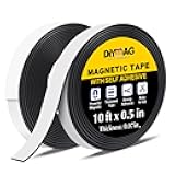 DIYMAG Magnetic Tape, 10 Feet x 1/2 Inch 2 Rolls Strong Magnetic Strip with Self Adhesive Flexible Magnet Tape Roll for Lightweight Craft, DIY Projects, Whiteboards and Fridge Organization