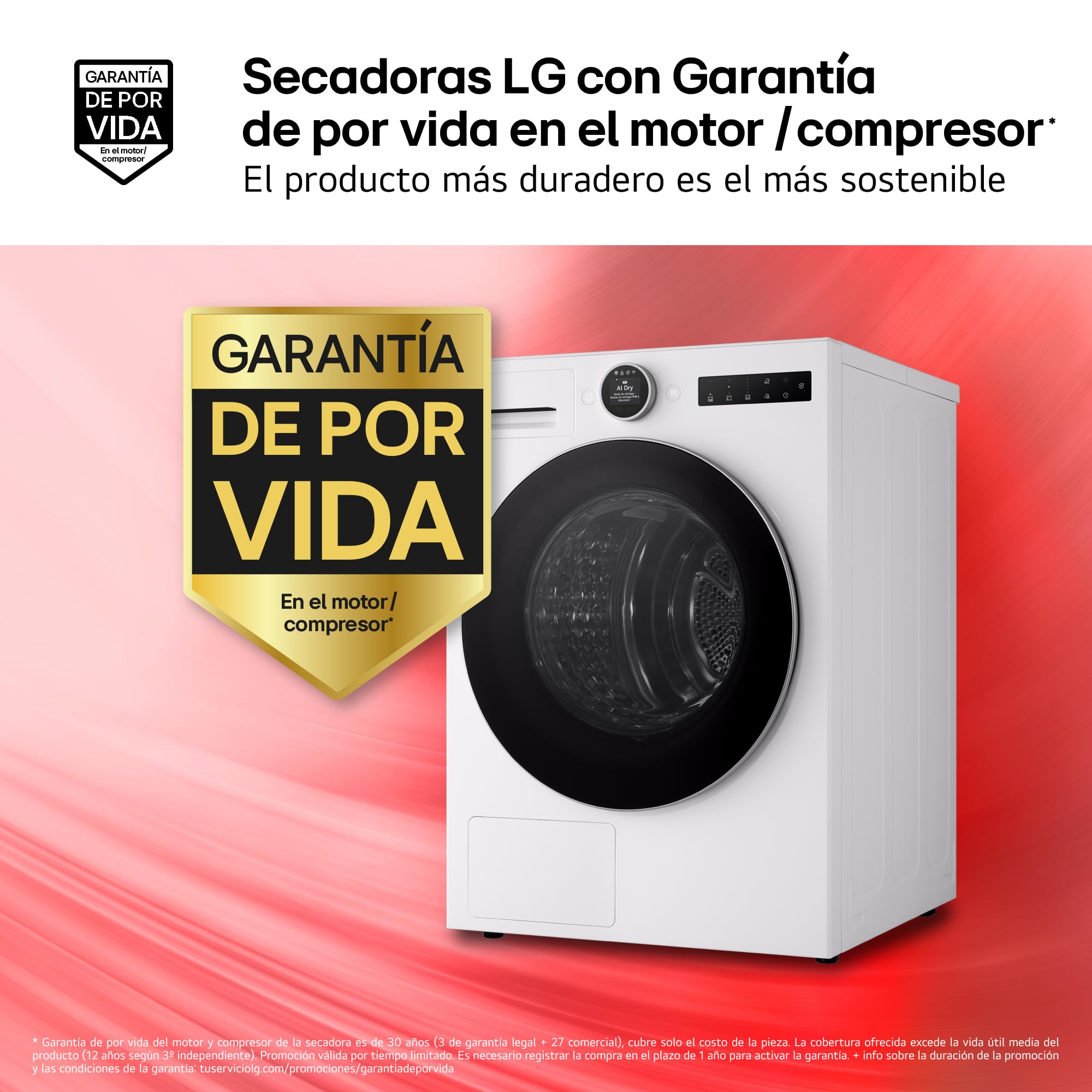 LG RHX7009TWS - Secadora con Inteligencia Artificial 9 kg, Bomba de Calor Dual Inverter, Eficiencia B, Serie 700, Tecnología AI Dry, Eco Hybrid, Conectividad Wi-Fi ThinQ, Blanco